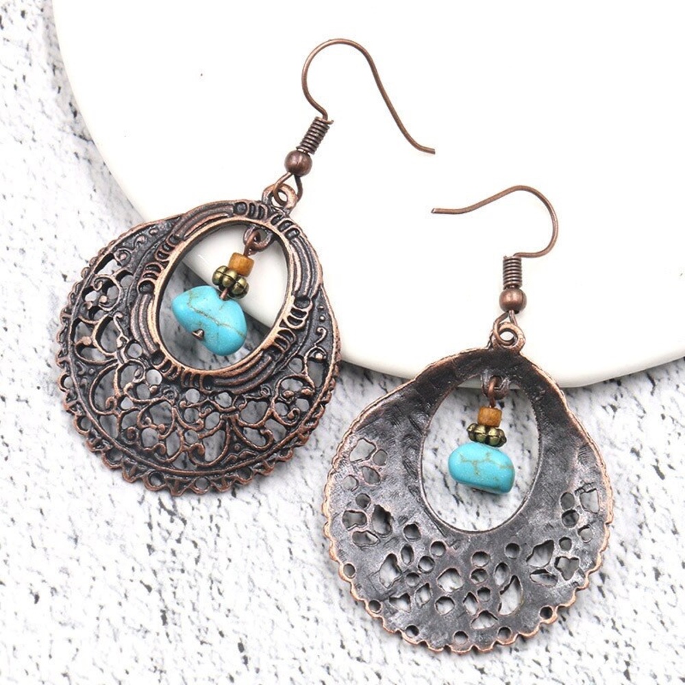 Any 2/$20! Copper Boho/Turquoise Openwork Earrings - Picture 6 of 10